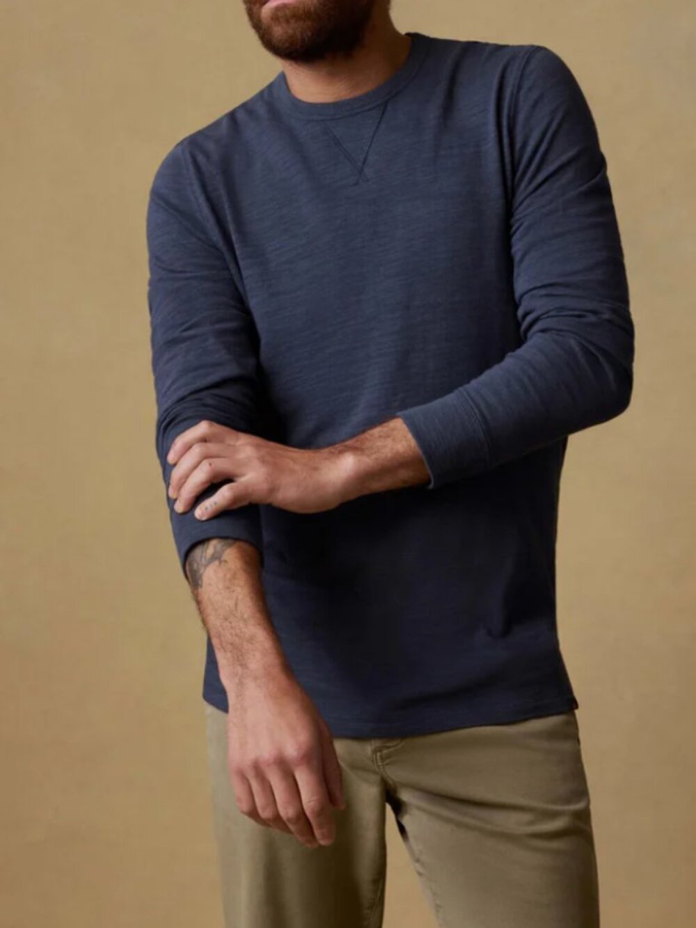 Faherty Sunwashed Slub Crew Long Sleeve Navy Blue Nights sz L